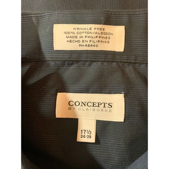 Concepts By Claiborne Cotton Wrinkle Free Button Down Shirt Size 17 1/2 34-35 - Picture 5 of 6